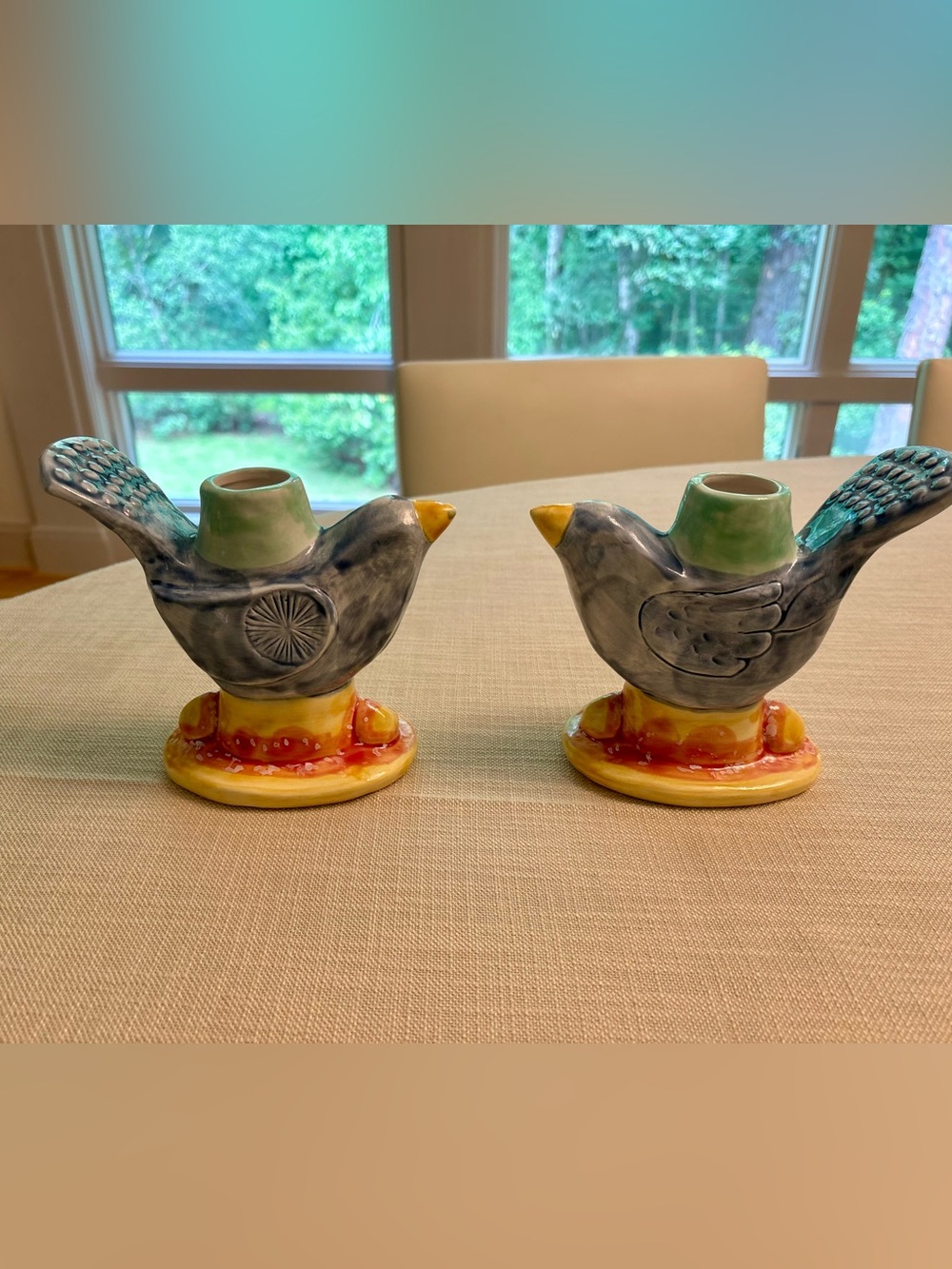 Creative Co-op Colorful Bird Candle Holder Set Of Two. New With Tags.
